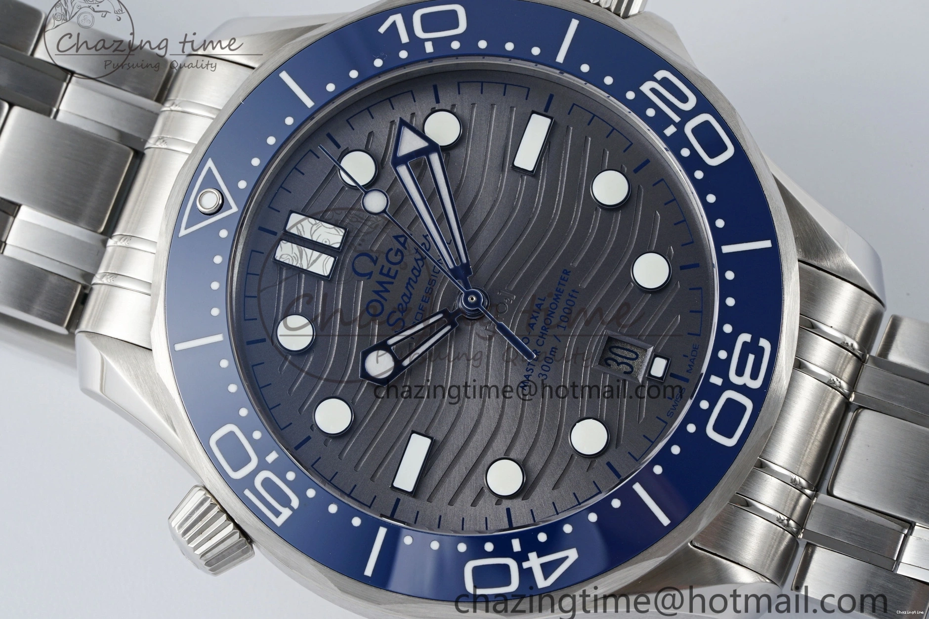 0310 Affordable Seamaster Diver 300M ZF 1:1 Best Edition Blue Ceramic Gray Dial on SS Bracelet A 7734